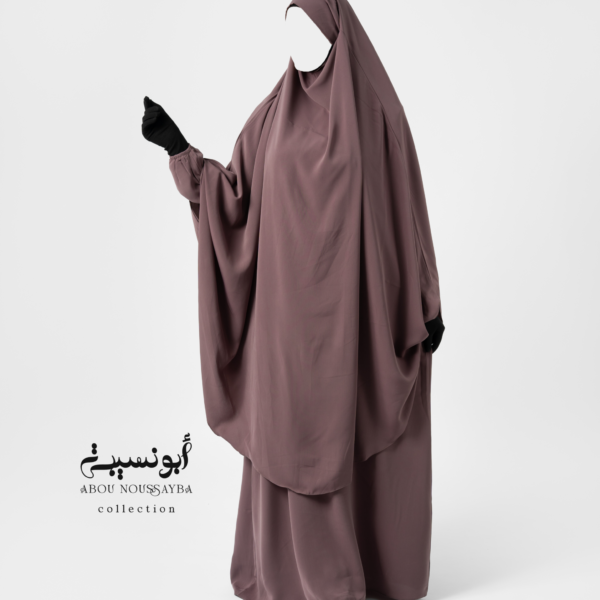 jilbab 2 pièces abaya grand khimar hafsa wool peach nude