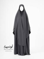 Ensemble Salsabil-Khimar Long-Gris Foncé رمادي غامق